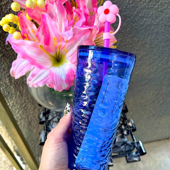 ❌LAST❌ New💙🌸 Starbucks glass tumbler cup + pink Sakura straw topper - Picture 4 of 6